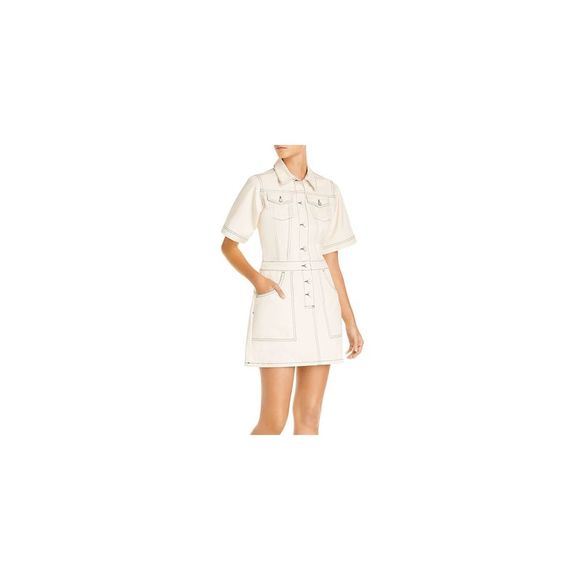 FRENCH CONNECTION Womens Beige Short Sleeve Collared Short Shirt Dress 0 - Picture 1 of 3